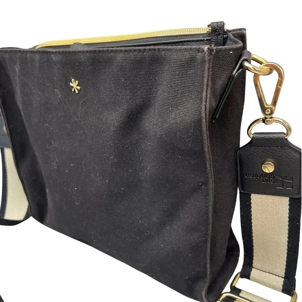 Erin Condren Black Cream Canvas Cream Adjustable Strap Crossbody Bag Purse